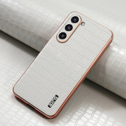 For Samsung Galaxy S23 5G AZNS Electroplated Frame Crocodile Texture Full Coverage Phone Case(White)