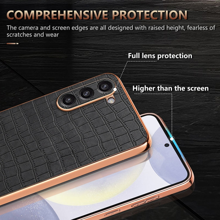 For Samsung Galaxy S23+ 5G AZNS Electroplated Frame Crocodile Texture Full Coverage Phone Case(Brown)