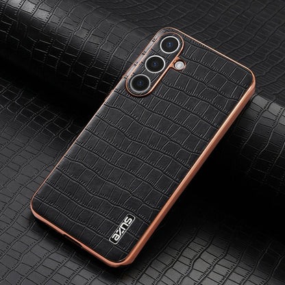For Samsung Galaxy S25 5G AZNS Electroplated Frame Crocodile Texture Full Coverage Phone Case(Black)