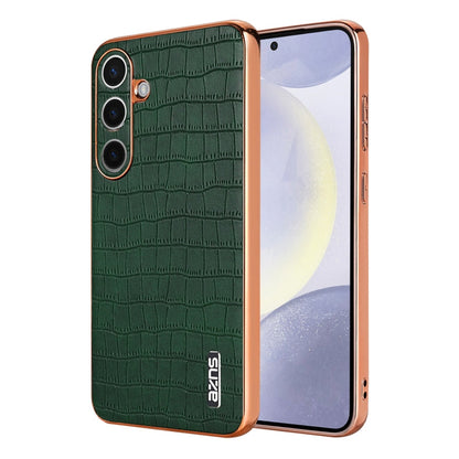 For Samsung Galaxy S25 5G AZNS Electroplated Frame Crocodile Texture Full Coverage Phone Case(Green)