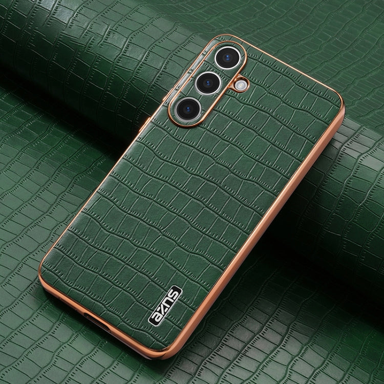 For Samsung Galaxy S25 5G AZNS Electroplated Frame Crocodile Texture Full Coverage Phone Case(Green)