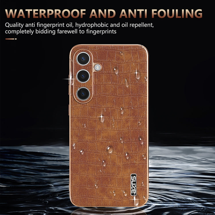 For Samsung Galaxy S25 5G AZNS Electroplated Frame Crocodile Texture Full Coverage Phone Case(Green)