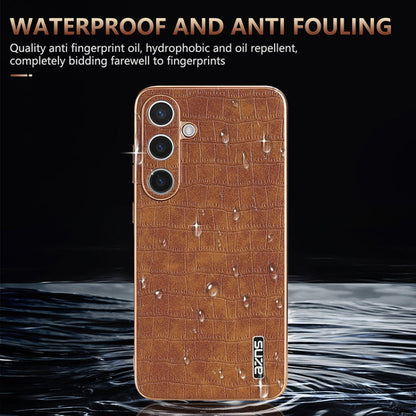 For Samsung Galaxy S25 5G AZNS Electroplated Frame Crocodile Texture Full Coverage Phone Case(Green)