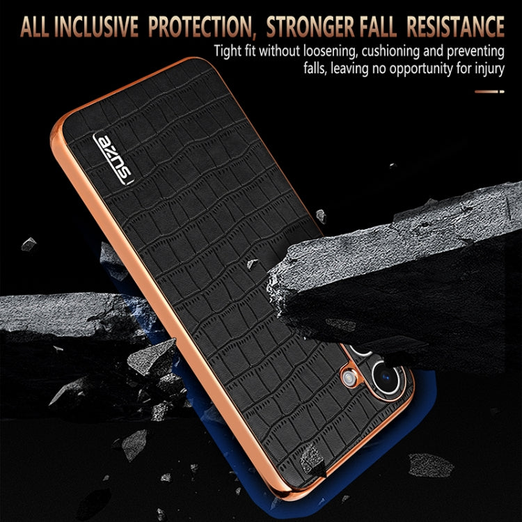 For Samsung Galaxy S25 5G AZNS Electroplated Frame Crocodile Texture Full Coverage Phone Case(Blue)