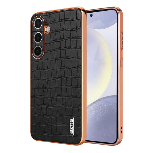 For Samsung Galaxy S25+ 5G AZNS Electroplated Frame Crocodile Texture Full Coverage Phone Case(Black)
