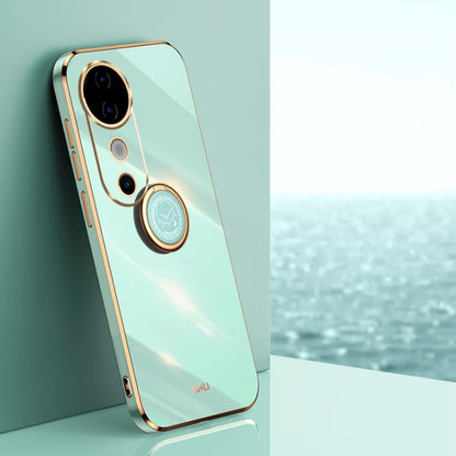 For vivo S19 XINLI Straight Edge 6D Electroplate TPU Phone Case with Ring Holder(Mint Green)