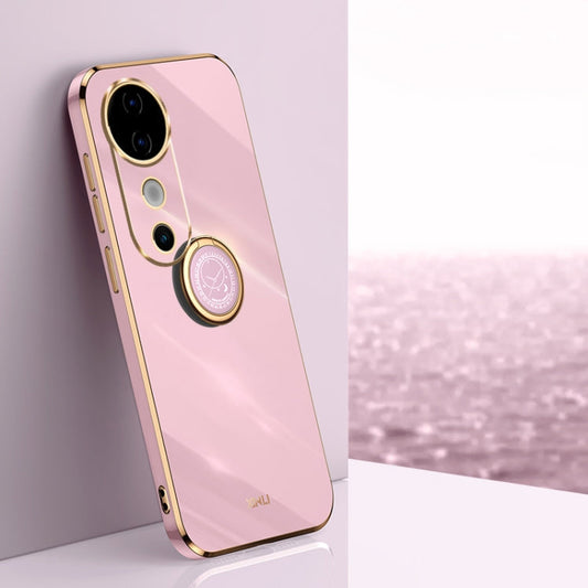 For vivo S19 XINLI Straight Edge 6D Electroplate TPU Phone Case with Ring Holder(Cherry Purple)