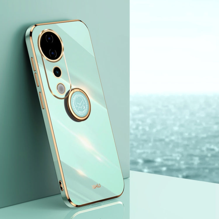 Pour l'étui de téléphone en TPU électrolytique 6D à bords droits vivo S19 Pro XINLI avec support annulaire (Vert menthe)