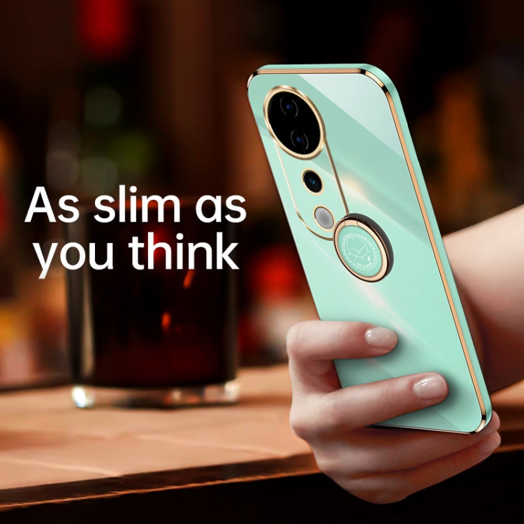 For vivo S19 Pro XINLI Straight Edge 6D Electroplate TPU Phone Case with Ring Holder(Hawthorn Red)
