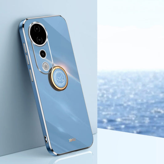 For vivo S19 Pro XINLI Straight Edge 6D Electroplate TPU Phone Case with Ring Holder(Celestial Blue)