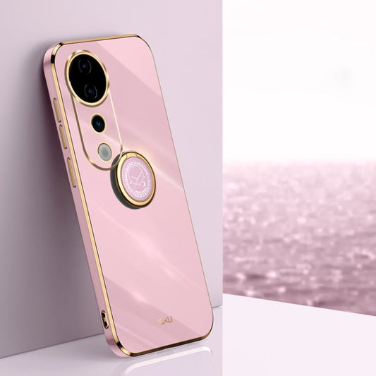 For vivo S19 Pro XINLI Straight Edge 6D Electroplate TPU Phone Case with Ring Holder(Cherry Purple)