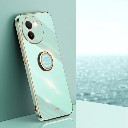 Pour étui de téléphone en TPU électrolytique 6D à bord droit vivo V30E XINLI avec porte-anneau (vert menthe)