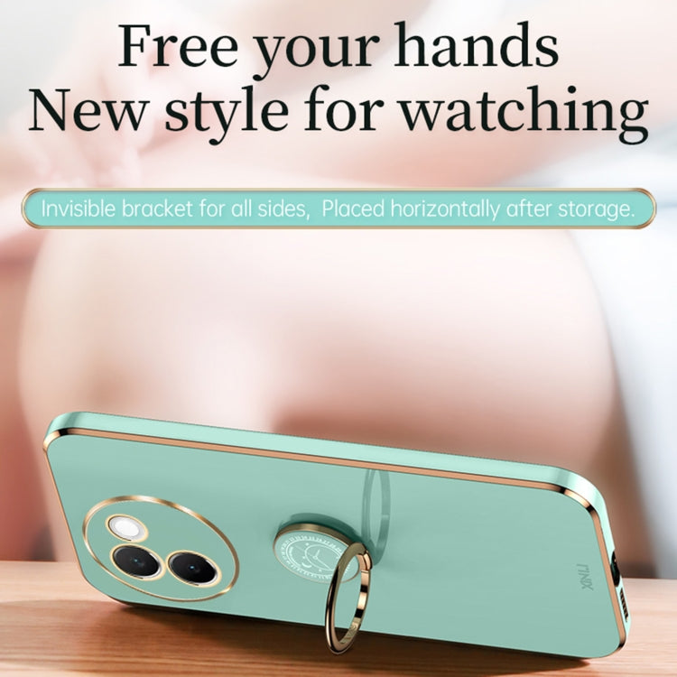 For vivo V30E XINLI Straight Edge 6D Electroplate TPU Phone Case with Ring Holder(White)