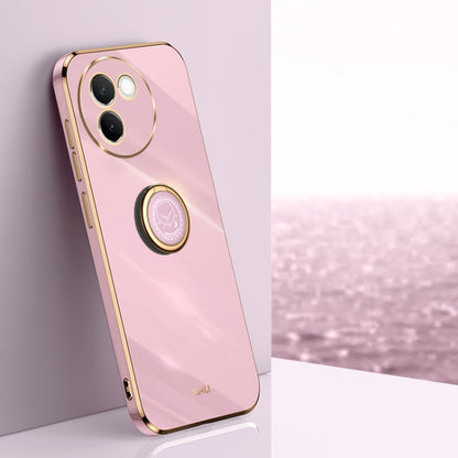 For vivo V30E XINLI Straight Edge 6D Electroplate TPU Phone Case with Ring Holder(Cherry Purple)