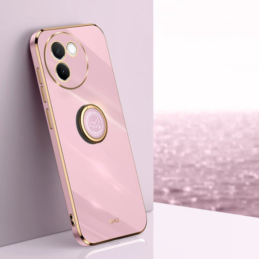 For vivo V30E XINLI Straight Edge 6D Electroplate TPU Phone Case with Ring Holder(Cherry Purple)