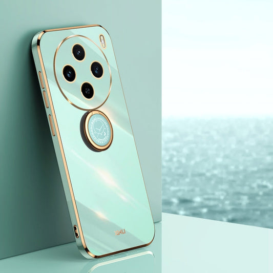 For vivo X100S XINLI Straight Edge 6D Electroplate TPU Phone Case with Ring Holder(Mint Green)