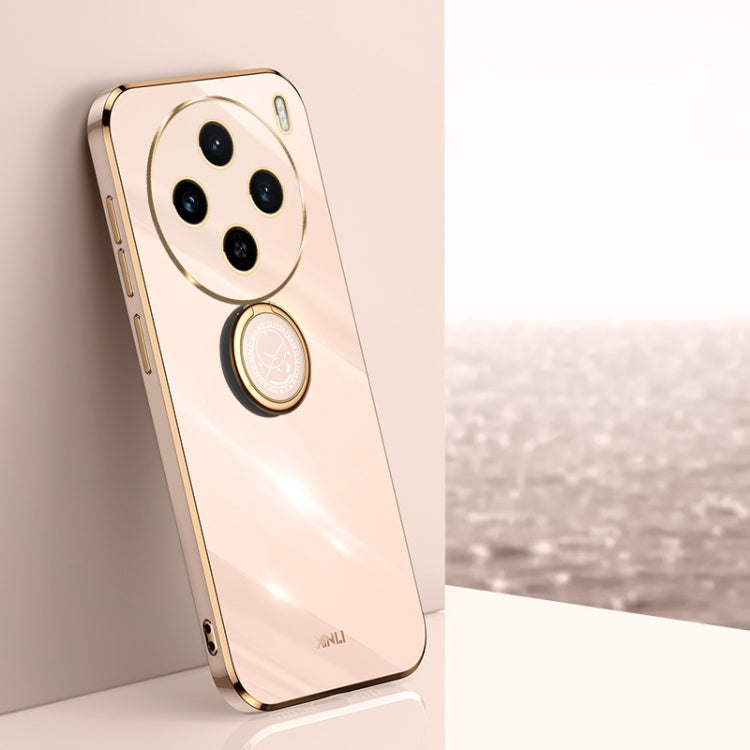 Pour vivo X100S XINLI Étui de téléphone en TPU plaqué 6D à bord droit avec support de bague (Rose)