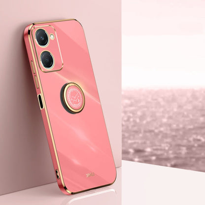 For vivo Y18 XINLI Straight Edge 6D Electroplate TPU Phone Case with Ring Holder(Hawthorn Red)