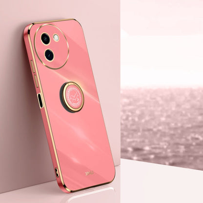 For vivo Y200i XINLI Straight Edge 6D Electroplate TPU Phone Case with Ring Holder(Hawthorn Red)