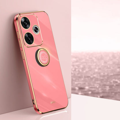 Pour Xiaomi Redmi Turbo 3 XINLI Étui de téléphone en TPU électrolytique 6D à bord droit avec anneau (rouge aubépine)