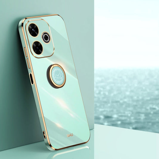 Pour étui de téléphone Redmi 13 4G XINLI à bord droit 6D en TPU électrolytique avec support d'anneau (Vert menthe)