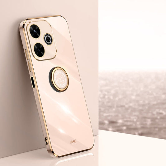 Pour Redmi 13 4G XINLI Étui de téléphone en TPU à bord droit 6D galvanisé avec support annulaire (rose)