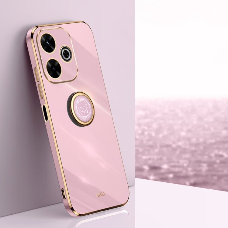 For Redmi 13 4G XINLI Straight Edge 6D Electroplate TPU Phone Case with Ring Holder(Cherry Purple)