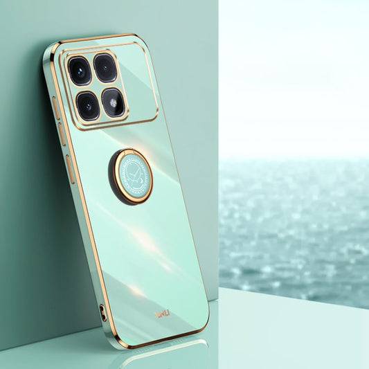 Pour étui de téléphone en TPU électrolytique 6D à bords droits Redmi K70 Ultra XINLI avec support annulaire (vert menthe)