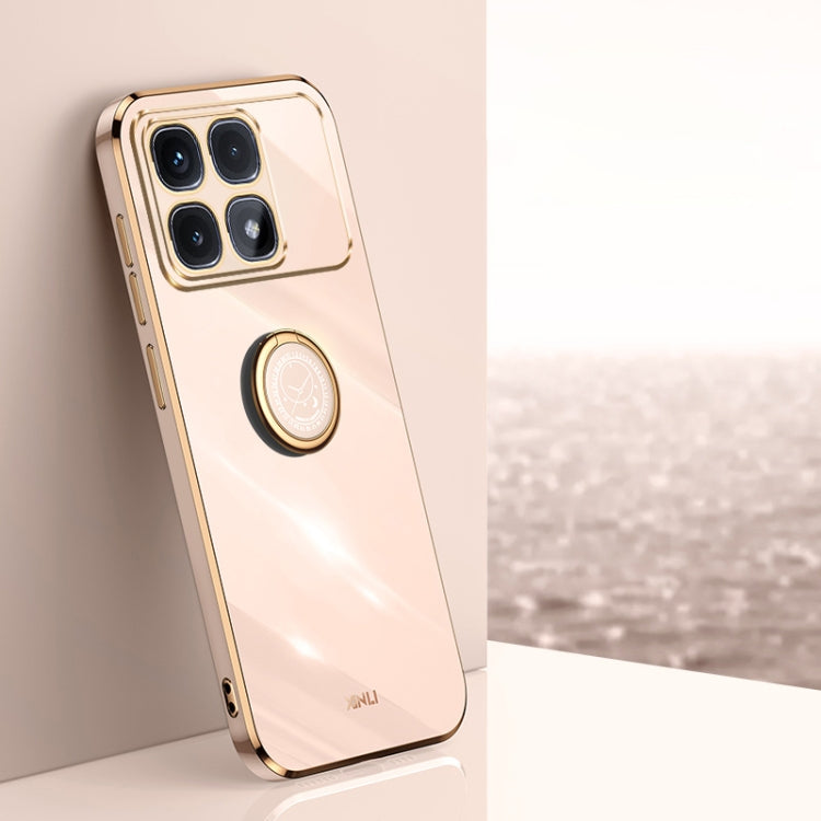 For Redmi K70 Ultra XINLI Straight Edge 6D Electroplate TPU Phone Case with Ring Holder(Pink)