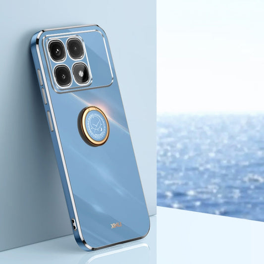 Pour Redmi K70 Ultra XINLI Coque de téléphone en TPU électrolytique 6D à bords droits avec support annulaire (Bleu Céleste)
