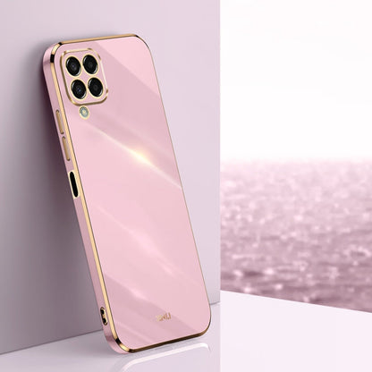 For Samsung Galaxy M33 5G Global XINLI Straight Edge 6D Electroplate TPU Phone Case(Cherry Purple)