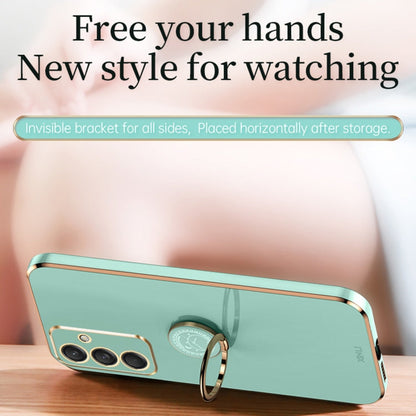 For Samsung Galaxy M55 XINLI Straight Edge 6D Electroplate TPU Phone Case with Ring Holder(Mint Green)