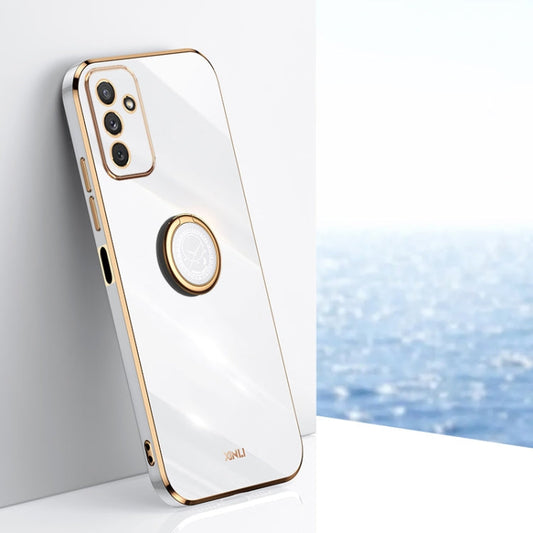 For Samsung Galaxy M23 XINLI Straight Edge 6D Electroplate TPU Phone Case with Ring Holder(White)