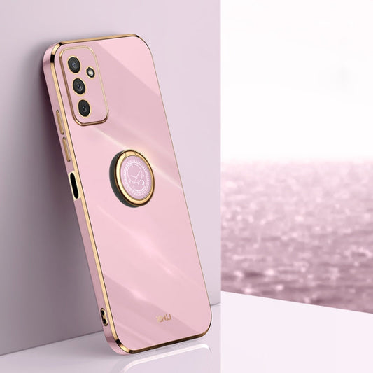 For Samsung Galaxy M23 XINLI Straight Edge 6D Electroplate TPU Phone Case with Ring Holder(Cherry Purple)