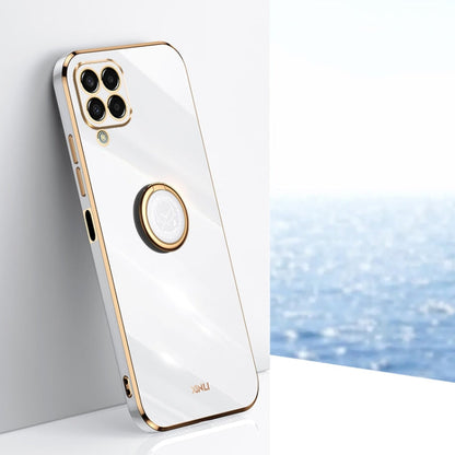 For Samsung Galaxy M33 5G Global XINLI Straight Edge 6D Electroplate TPU Phone Case with Ring Holder(White)