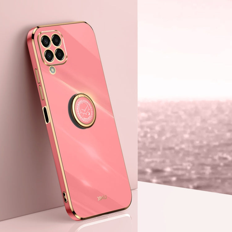 For Samsung Galaxy M33 5G Global XINLI Straight Edge 6D Electroplate TPU Phone Case with Ring Holder(Hawthorn Red)