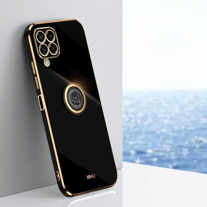 For Samsung Galaxy M33 5G Global XINLI Straight Edge 6D Electroplate TPU Phone Case with Ring Holder(Black)