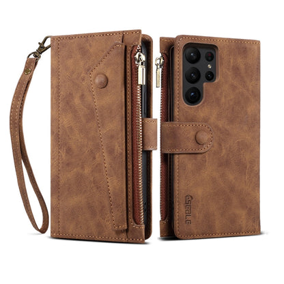 For Samsung Galaxy S24 Ultra 5G ESEBLE Retro Frosted RFID Flip Leather Phone Case(Brown)