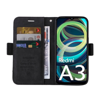 For Xiaomi Poco C61 4G / Redmi A3 4G Global BETOPNICE Dual-side Buckle Leather Phone Case(Black)