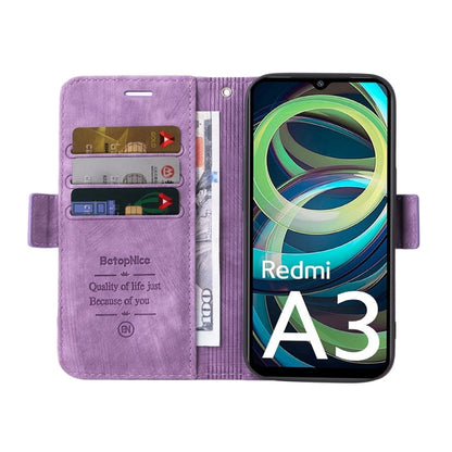 For Xiaomi Poco C61 4G / Redmi A3 4G Global BETOPNICE Dual-side Buckle Leather Phone Case(Purple)