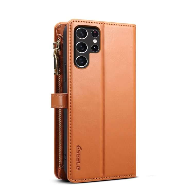 Pour Samsung Galaxy S25 Ultra 5G ESEBLE Star Series Étui en cuir avec dragonne, portefeuille à fermeture éclair et blocage RFID (marron)
