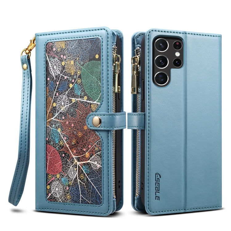 Pour Samsung Galaxy S25 Ultra 5G ESEBLE Star Series Étui en cuir avec dragonne, portefeuille zippé et protection RFID (Bleu)