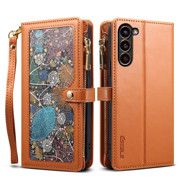 Pour Samsung Galaxy S24+ 5G ESEBLE Star Series Étui en Cuir RFID avec Fermeture Éclair et Dragonne (Marron)