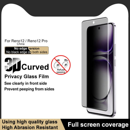 For OPPO Reno12 Pro Global imak No Edge Version 3D Curved Privacy Full Screen Tempered Glass Film