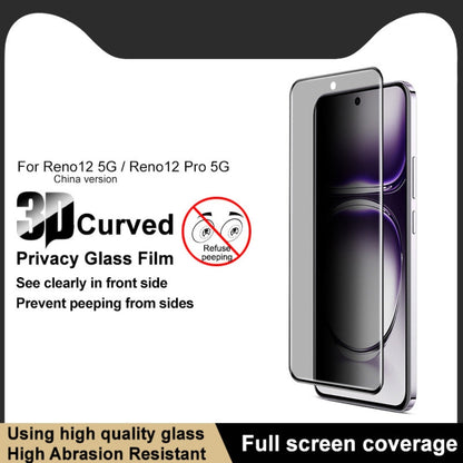 Pour OPPO Reno12 Pro Global imak Film en Verre Trempé de Confidentialité 3D Incurvé Plein Écran
