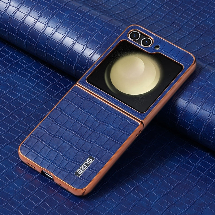 For Samsung Galaxy Z Flip5 AZNS Electroplated Frame Crocodile Texture Full Coverage Phone Case(Blue)
