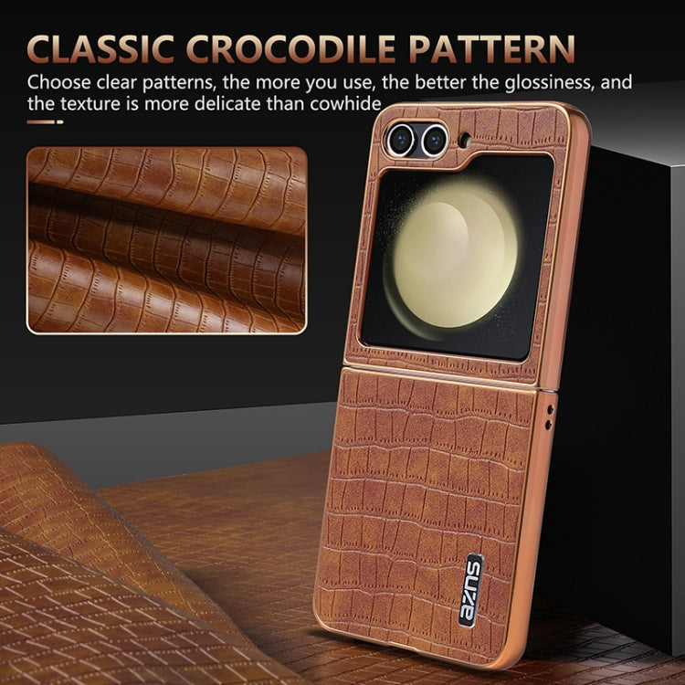 For Samsung Galaxy Z Flip5 AZNS Electroplated Frame Crocodile Texture Full Coverage Phone Case(Blue)