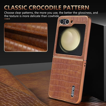 For Samsung Galaxy Z Flip5 AZNS Electroplated Frame Crocodile Texture Full Coverage Phone Case(Blue)