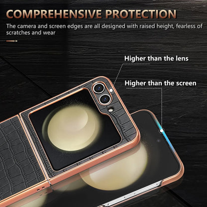For Samsung Galaxy Z Flip5 AZNS Electroplated Frame Crocodile Texture Full Coverage Phone Case(Blue)
