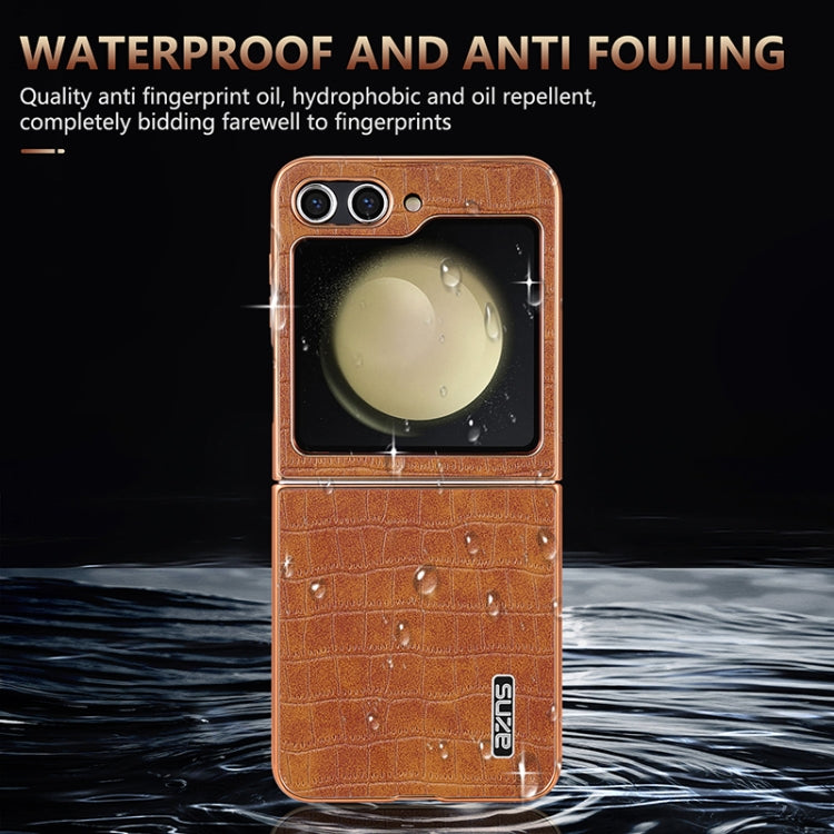 For Samsung Galaxy Z Flip5 AZNS Electroplated Frame Crocodile Texture Full Coverage Phone Case(Blue)